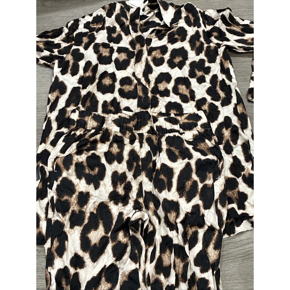 H&M Animal Print Leopard Spot Button Up & Matching Pants Set | Size M